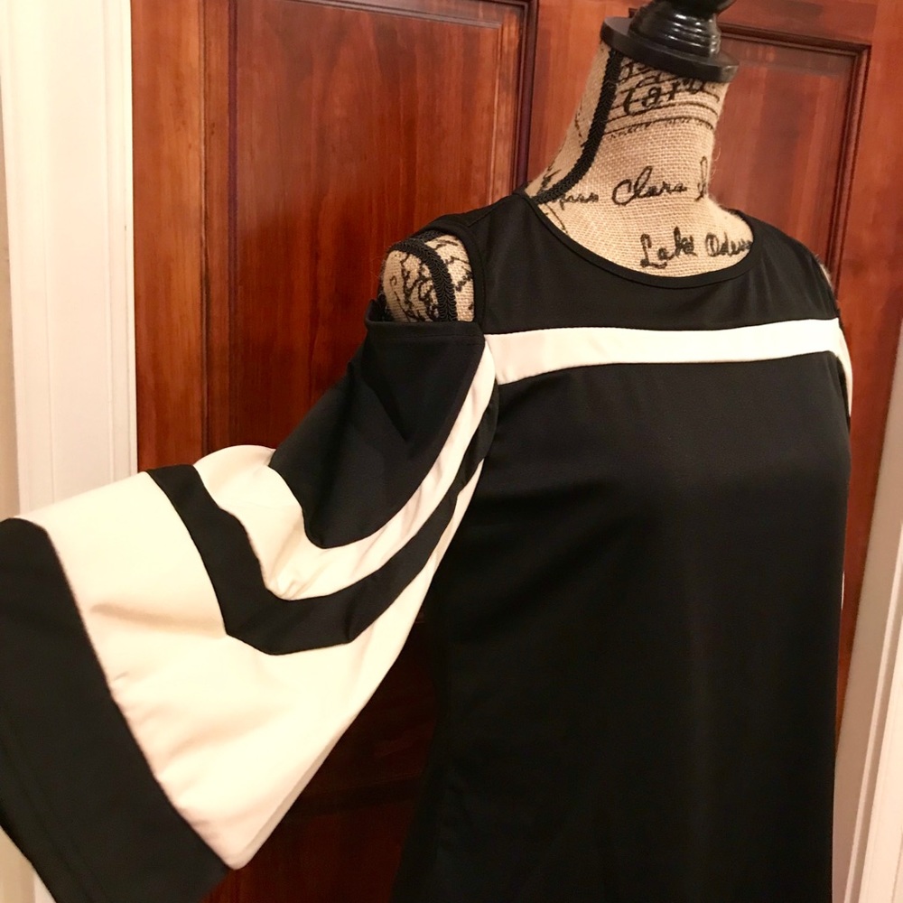 Black and cream bare shoulder rayon top